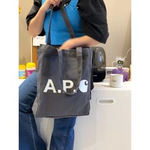 APC联名蓝色牛仔布印花手提包单肩包包购物袋大容量补习袋收纳袋
