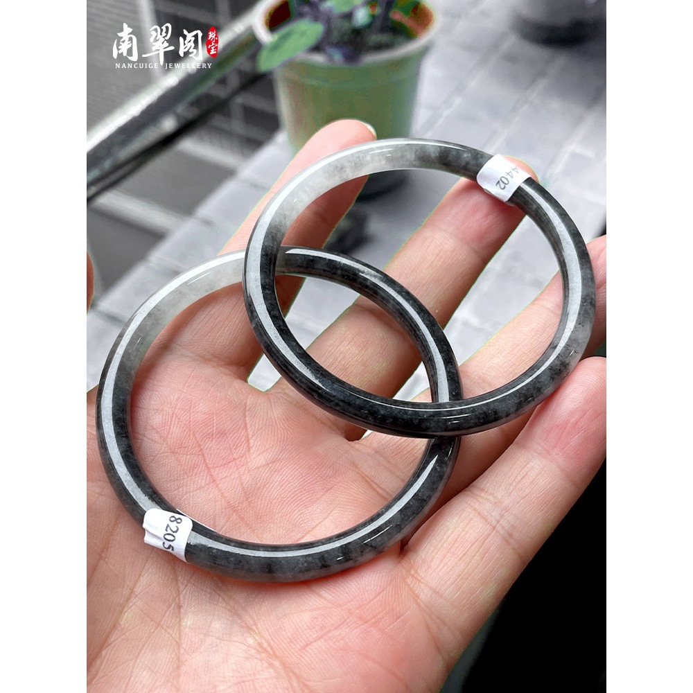 翡翠乌鸡手镯黑白半山水墨烟雨冰糯种玉镯子叮当方圆天然缅甸a货