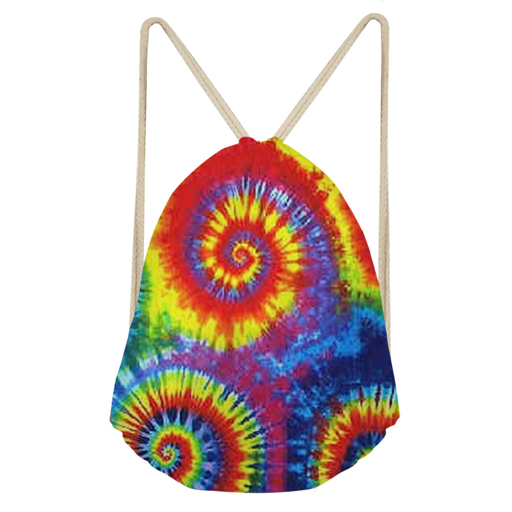 彩色扎染可爱爪印图案 酷炫潮流学生户外束口袋fashion 可印logo