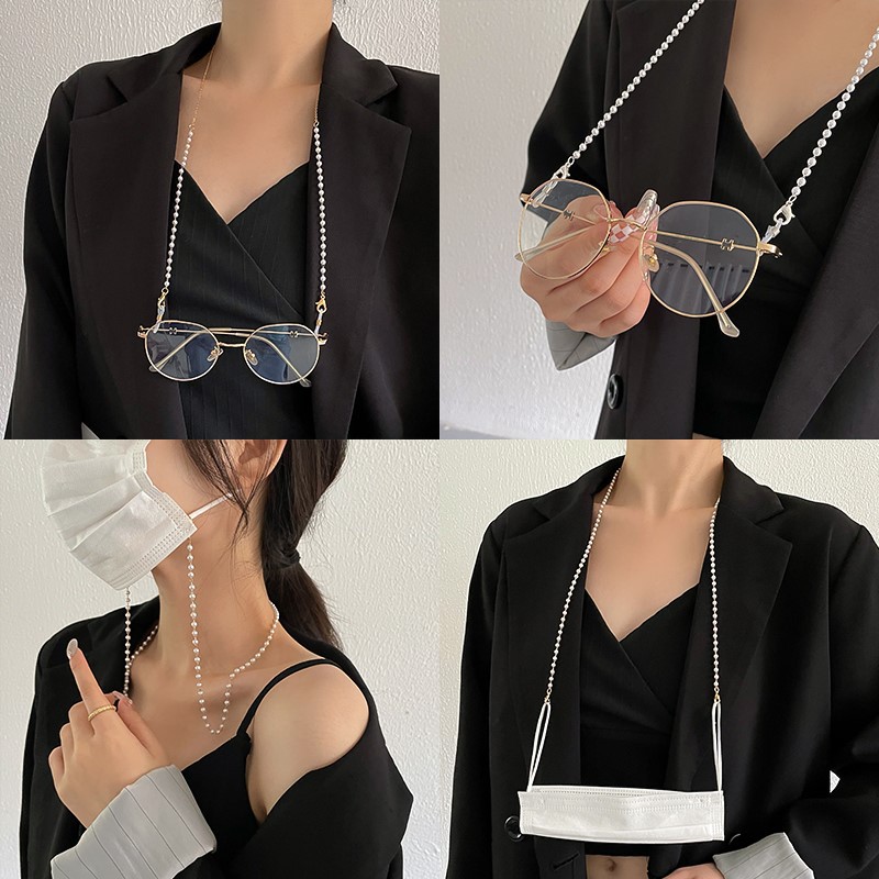 珍珠链口罩挂链韩国挂脖装饰链防丢挂绳ins风小众配饰眼镜链子女