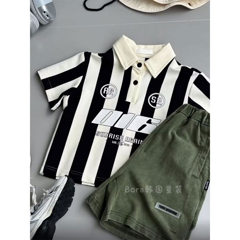 波拉bora韩国男女儿童夏装2024新款套装中小宝宝轻薄高端帅气上衣