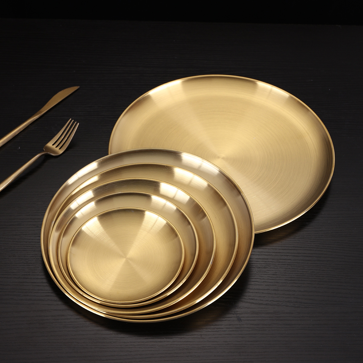 304 Stainless Steel Baking Tray Korean Disc Golden Tray Steak Barbecue Plate Double-Layer Thickened Buffet Dessert Plate