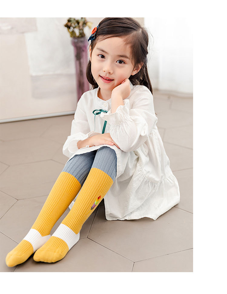 亏本清仓秋儿童彩色柳叶刺绣连裤袜 精美包装卡通精梳棉童裤批发