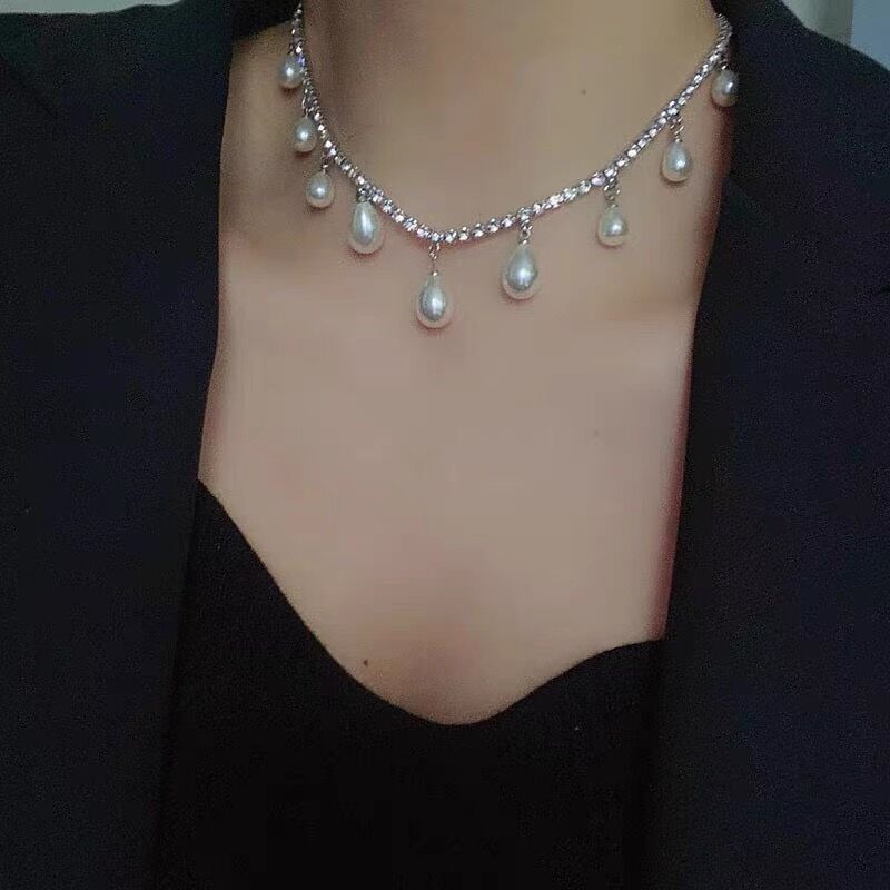 French Style Elegant Retro Banquet Pearl Necklace Women's Clavicle Chain Bridal Wedding Accessory Wedding Dress Rhinestone Earrings