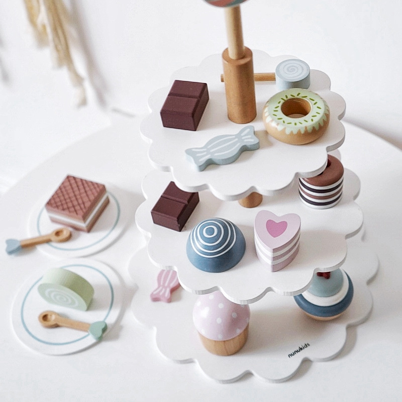 儿童过家家女孩木制点心塔仿真下午茶北欧蛋糕生日礼物 木制玩具