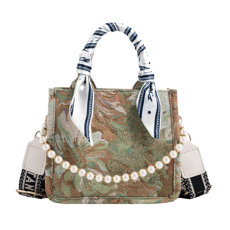 Tote Bag Women's Bag 2023 New Pearl Chain Handbag Jardin Monet Shoulder Crossbody Oil Painting Bag Silk Scarf women bag