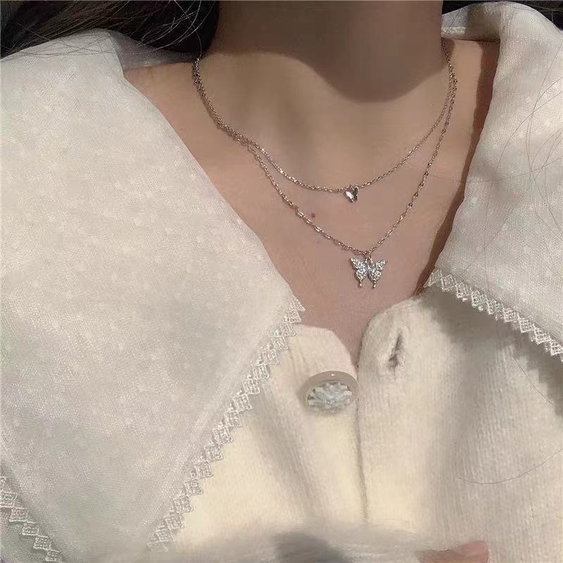 Double Layers Loving Heart Pearl Necklace Women's Clavicle Chain Light Luxury Minority High-Grade Pearl Necklace Ins Style Beaded Necklace