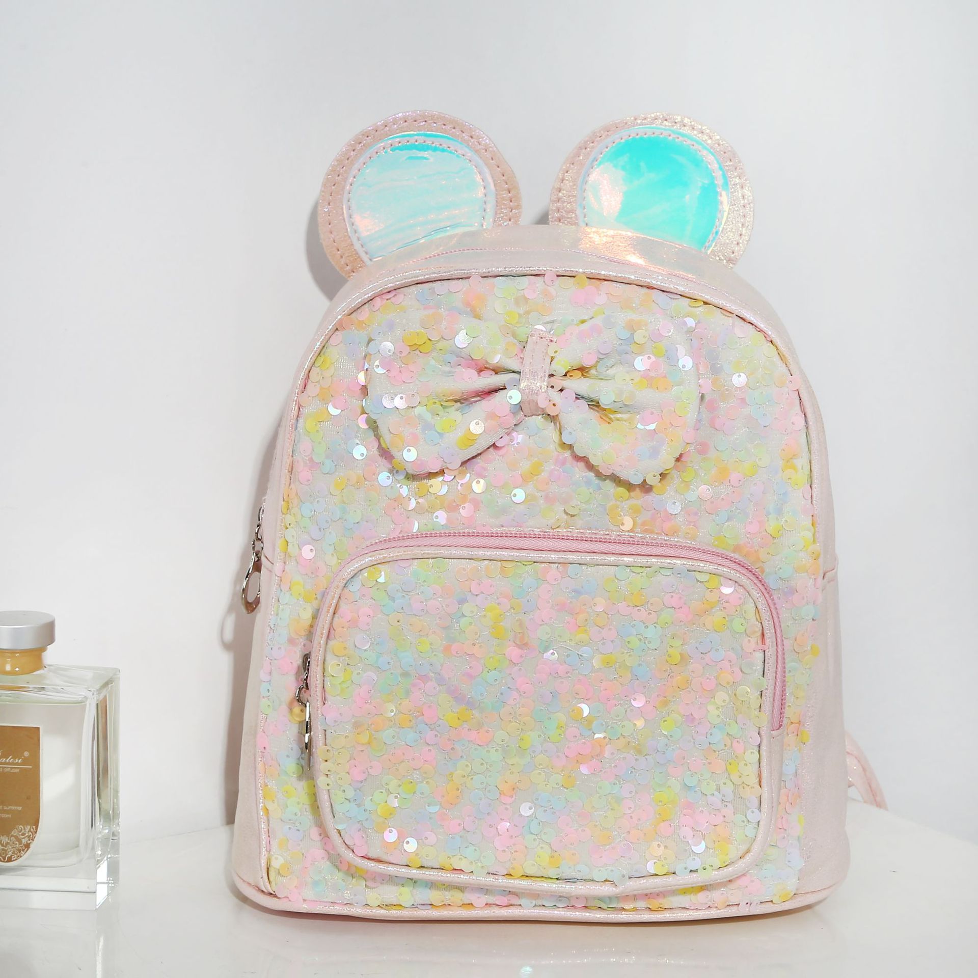 2022 New Sequined Mouse Ear Backpack Children's Cartoon Bow Schoolbag Student Cute Casual Backpack
