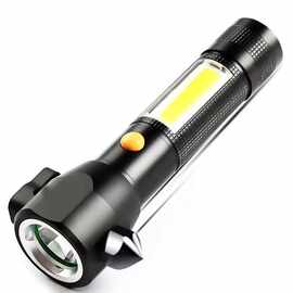 消防强光手电筒1led多功能安全锤应急灯usb充电照明cob侧灯款