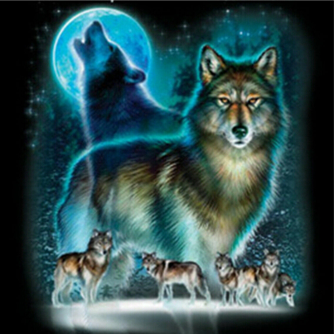 月色夜晚狼群头狼动物钻石画