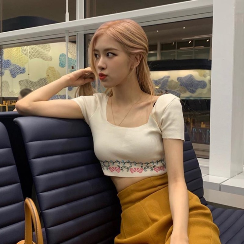 包邮韩国复古小性感朴彩英rose同款短款露脐时尚洋气气质上衣夏67