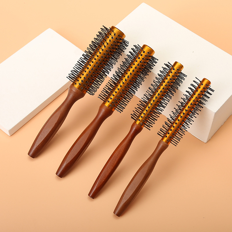 Comb Wholesale Rinka Haircut Hair Curling Comb Hair Salon Cylinder Styling Comb Bristle Hair Shunfa Rolling Comb Solid Wood Hairdressing Comb