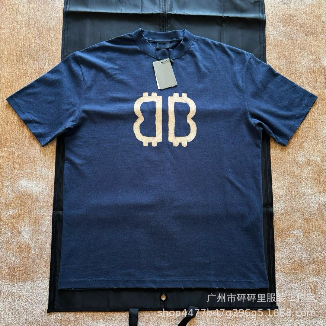 b家新款24ss高品质 巴黎 比特币bb印花短袖t恤男女同款宽松版型