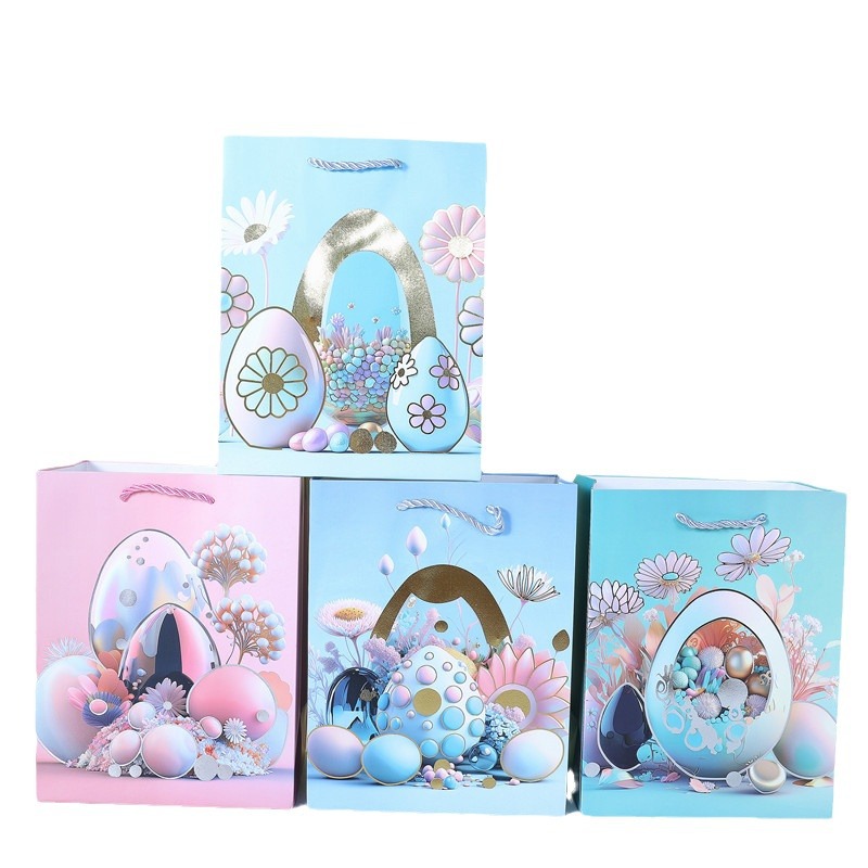 Easter White Card Gift Bag Little Bunny Paper Shopping Tote Bag in Stock Wholesale Pink Series Bag