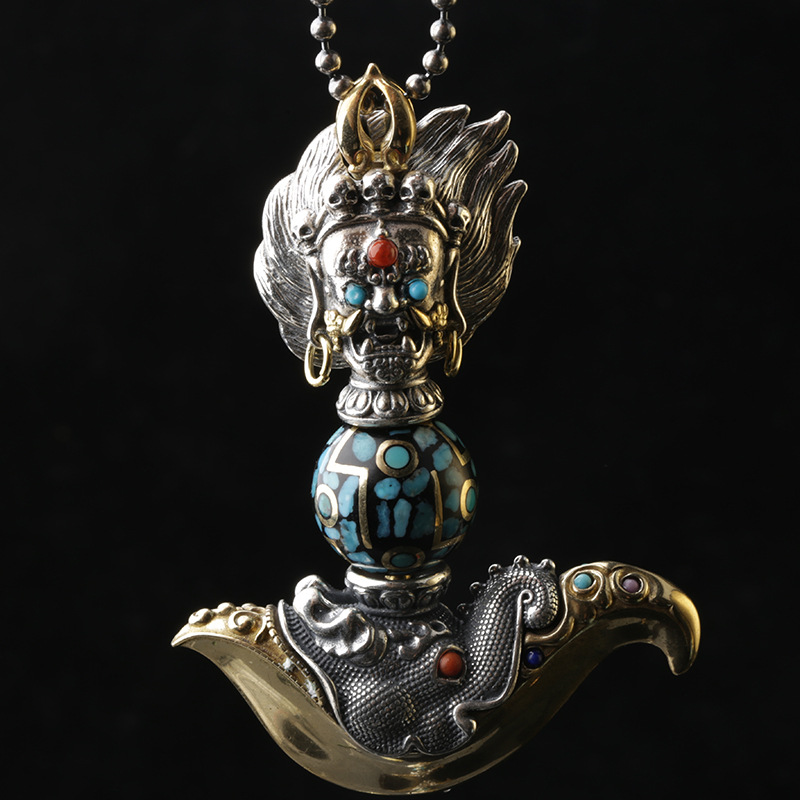 良希银饰金刚杵降魔杵吊坠男士复古个性挂绳项链毛衣链饰品-阿里巴巴