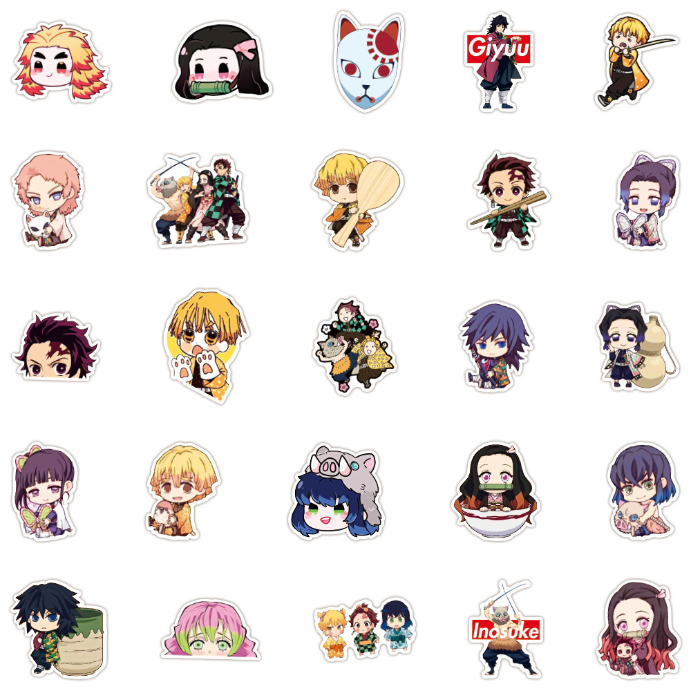 50张日本动漫鬼灭之刃卡通涂鸦贴纸行李箱笔记本电脑吉他防水贴纸