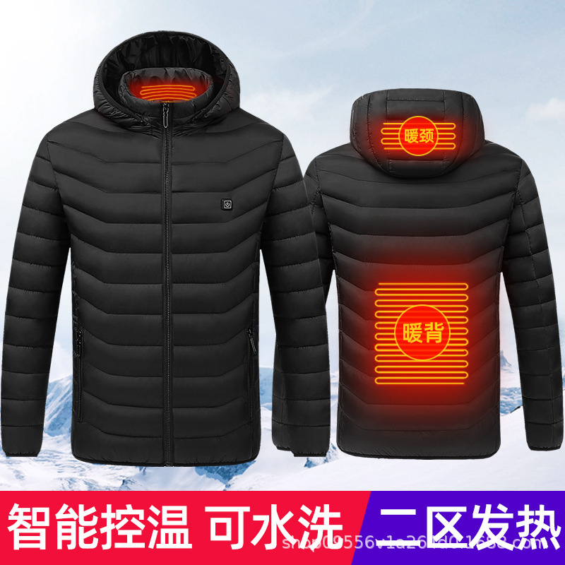 跨境智能电热衣服充电加热电暖棉衣usb全身发热羽绒棉服保暖外套