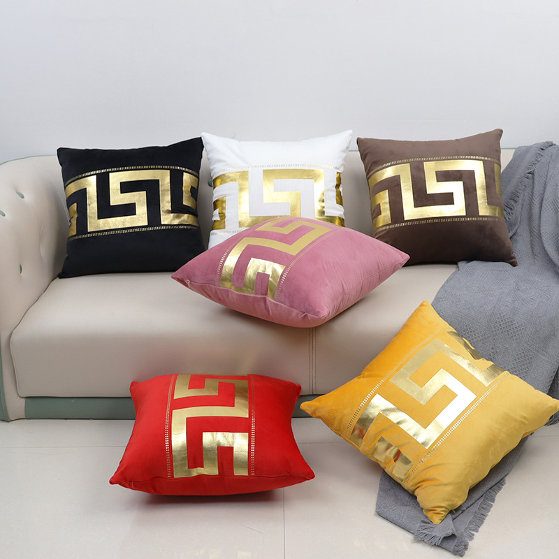 Amazon Hot Sale Pillow Bronzing Geometric Cushion Netherlands Velvet Material Household Goods Car Cushion Entry Lux Pillow