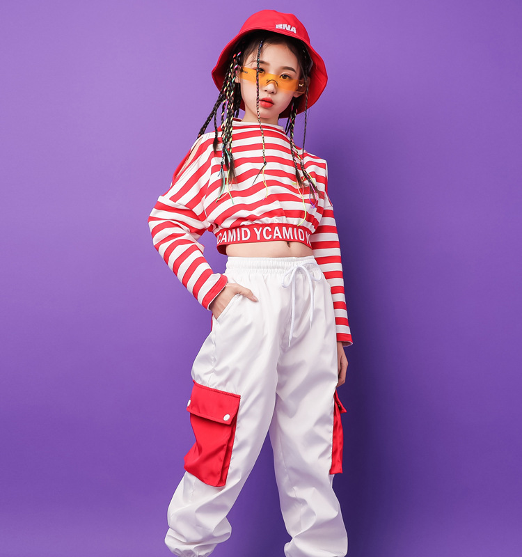 女童爵士舞服装儿童街舞套装女孩露腰长袖春秋款衣服嘻哈演出服潮