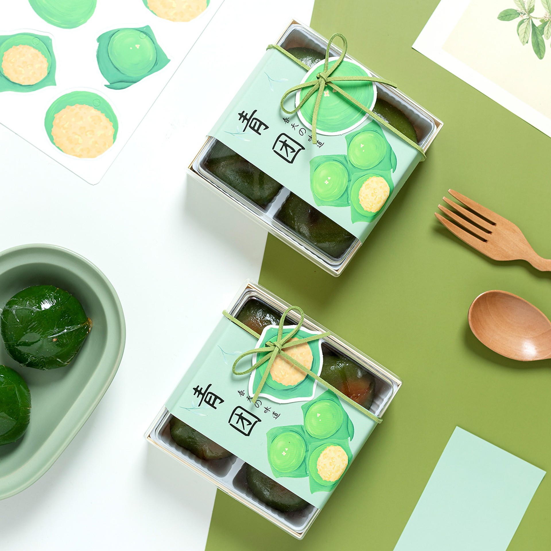 4粒木制50g肉松青团日式绿豆糕包装盒雪梅娘冰皮月饼包装盒10个