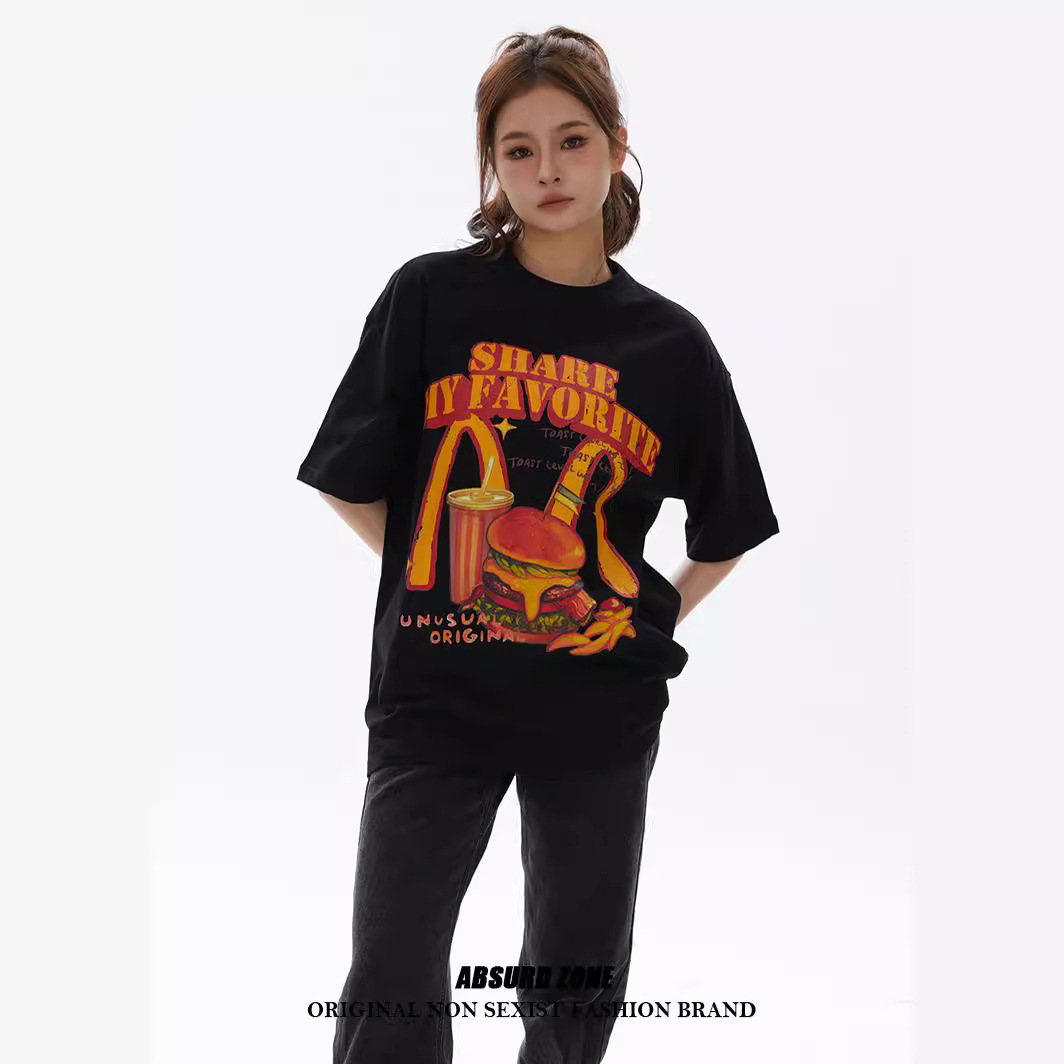 牧飒服饰欧美高街趣味麦当劳短袖t恤男女百搭宽松休闲上衣-阿里巴巴