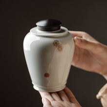 粗陶草木灰釉陶瓷茶叶罐 双层密封锡盖密封罐 茶仓 醒茶罐 储存罐
