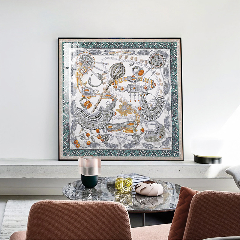 现代轻奢爱马仕丝巾挂画样板房间客厅装饰画美式玄关玄幻墙面壁画