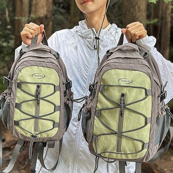 个性潮流交叉绳书包女大学生韩版徒步背包日系学院风登山双肩包男