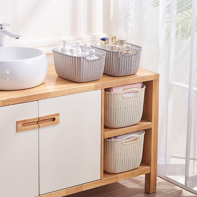 Rattan-like Storage Basket Plastic Desktop Storage Basket Hollow Kitchen Basket Sundries Storage Box Bathroom Bath Basket