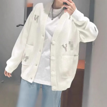 潮牌N**Y+牙刷绣针织情侣款毛衣开衫