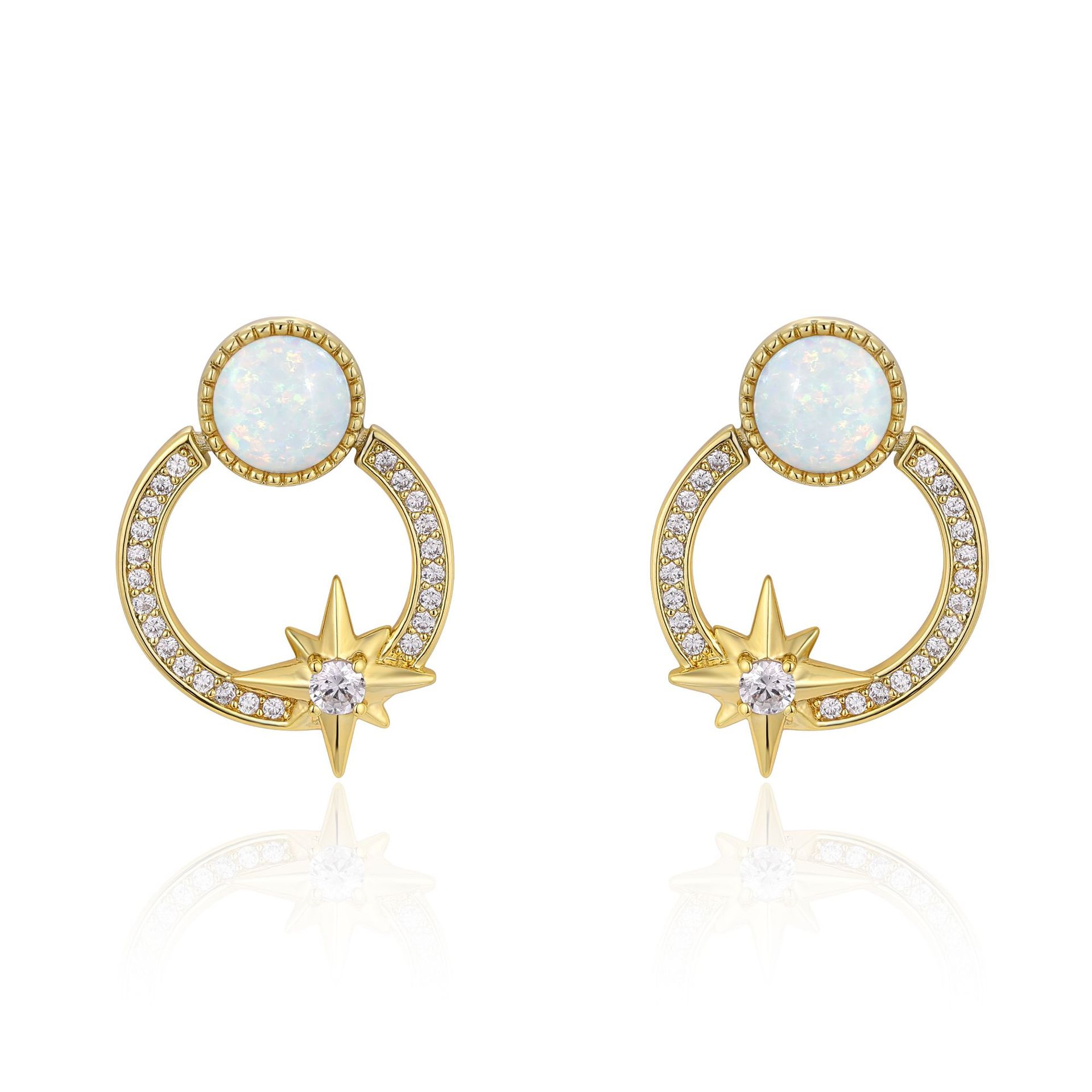 墨西哥设计师六芒星欧泊白澳宝锆石满钻耳环时尚个性气质精致耳饰