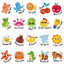 20贴/张英文卡通动物水果趣味奖励贴纸小学生幼儿园教师激励贴