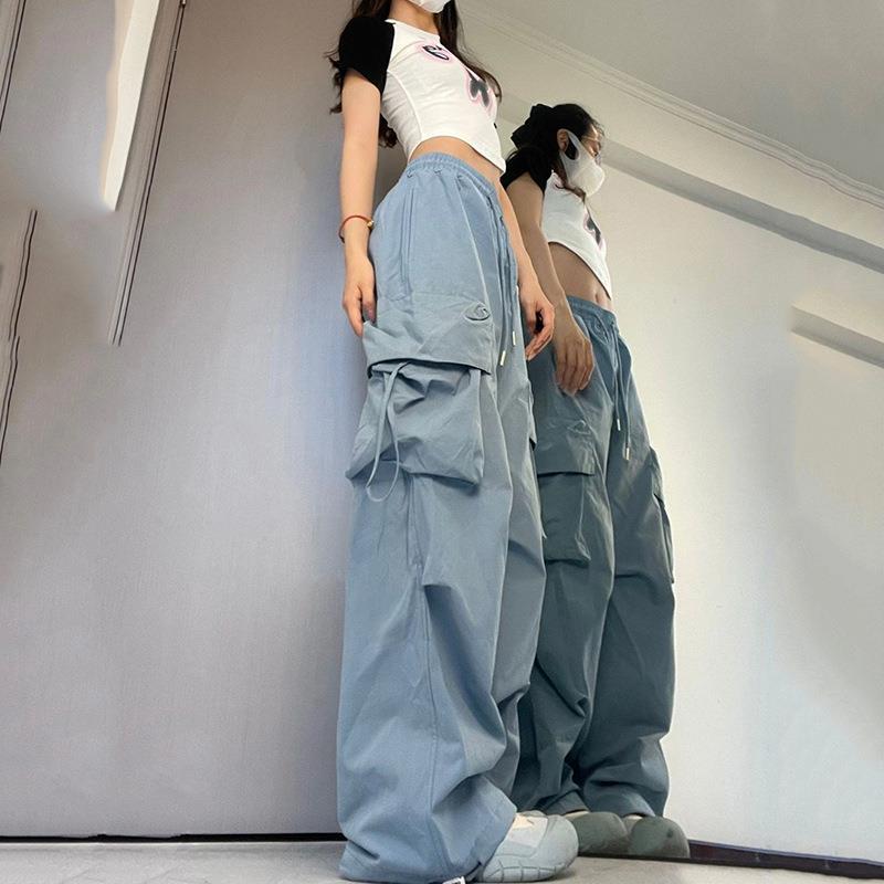 American Casual Pants for Women  Summer New Straight Draping Effect Wide-Leg Overalls High Waist Slimming Pants