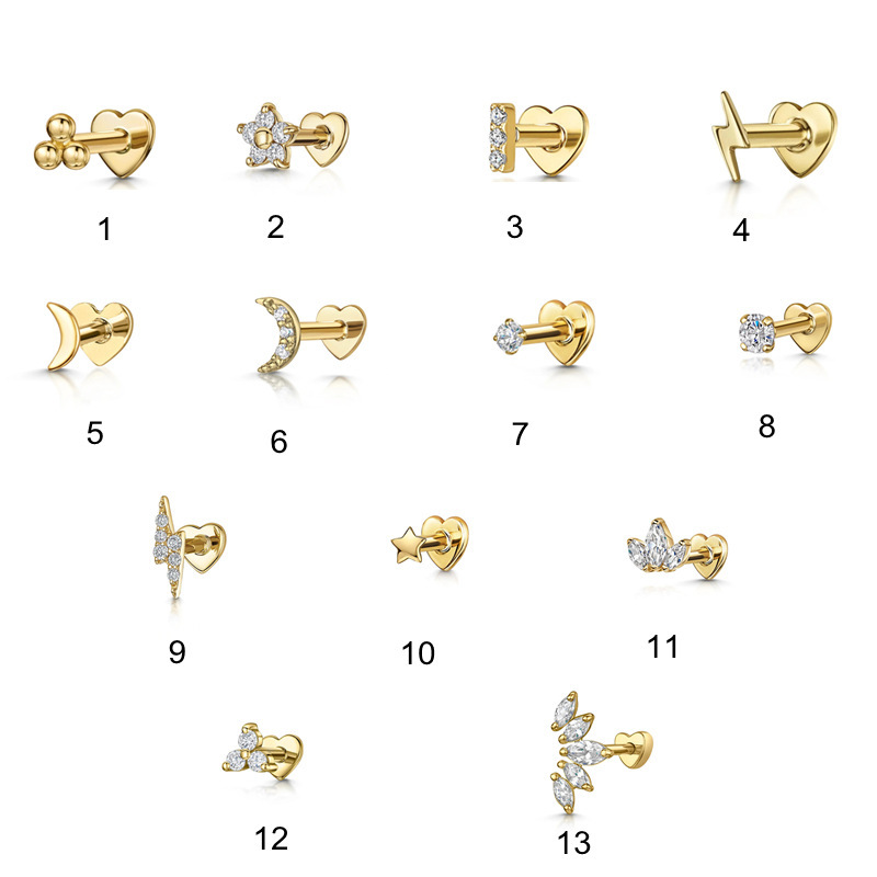Best Seller in Europe and America S925 Sterling Silver Ins Style Simple Rhinestone Personality Cartilage Piercing Love Thread Piercing Ear Bone Stud