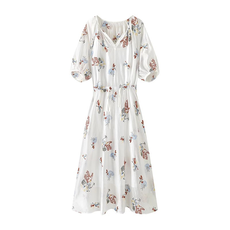 甜美绣花中袖连衣裙女2024夏季新款气质茶歇裙子-阿里巴巴