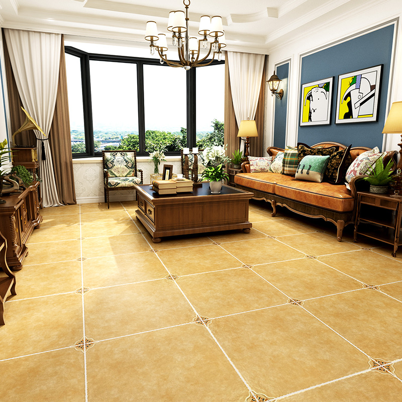 美式复古室内600x600防滑瓷砖客厅卧室带角花仿古砖糖果釉地砖