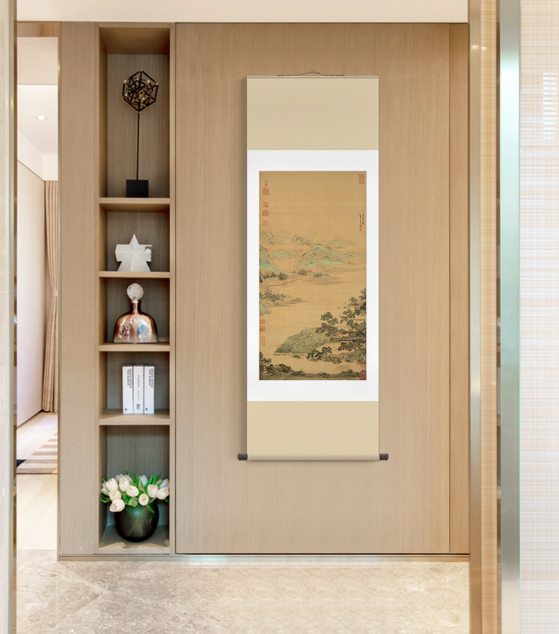 仿古字画挂轴画玄关挂画客厅装饰画书房茶楼画仇英山水国画卷轴画