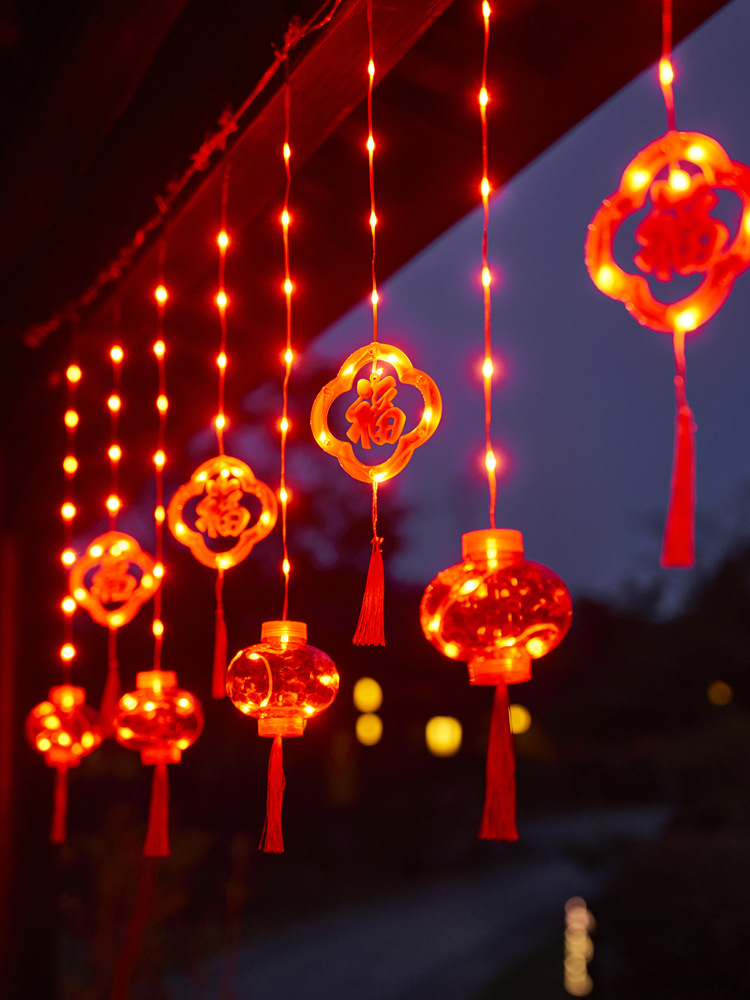批发过年装饰小彩灯串灯闪灯新年挂饰阳台挂灯春节红灯笼串led福