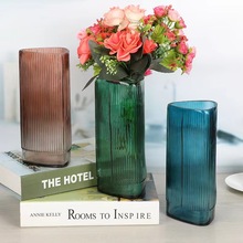 欧式切口三角花瓶创意彩色透明玻璃花瓶景观水培干鲜花插花器摆件