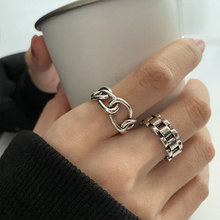 韩国925纯银复古做旧手表带戒指ins冷淡风小众设计感开口食指戒女