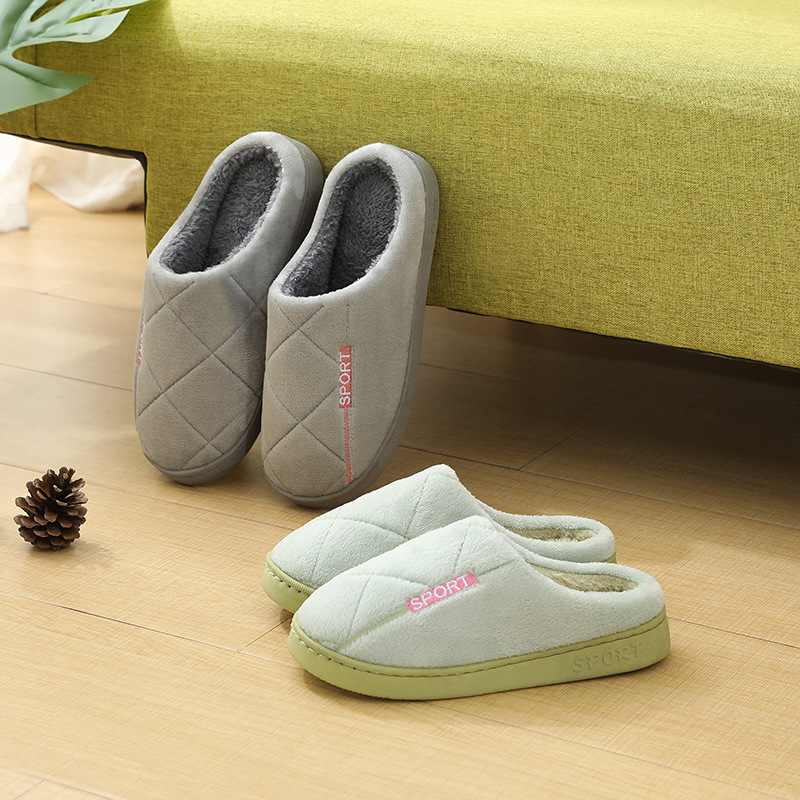 Simple New Cotton Slippers Men‘s Autumn and Winter Thick Bottom Indoor Warm Non-Slip Household Plush Slippers Female Couple
