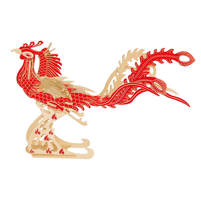 益智3d木质动物玩具 diy手工拼装仿真立体成人拼图凤凰鸟模型