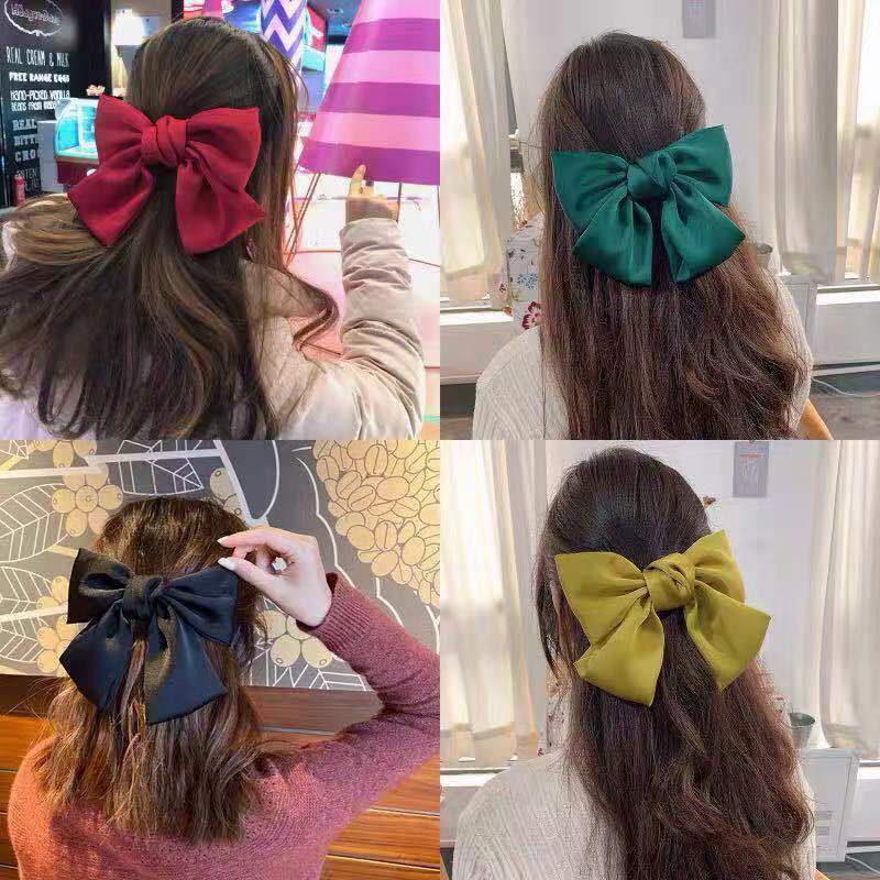 korean style red bow barrettes oversized bow headdress hair accessories satin spring clip hairpin back head clip