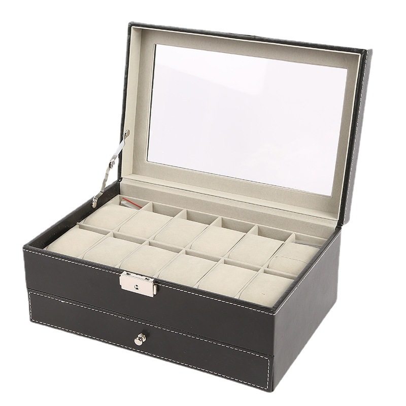 Spot Wholesale 12-Bit Double-Layer Watch Jewelry Box Pu Jewelry Storage Box Home Ring Earrings Jewelry Storage Box