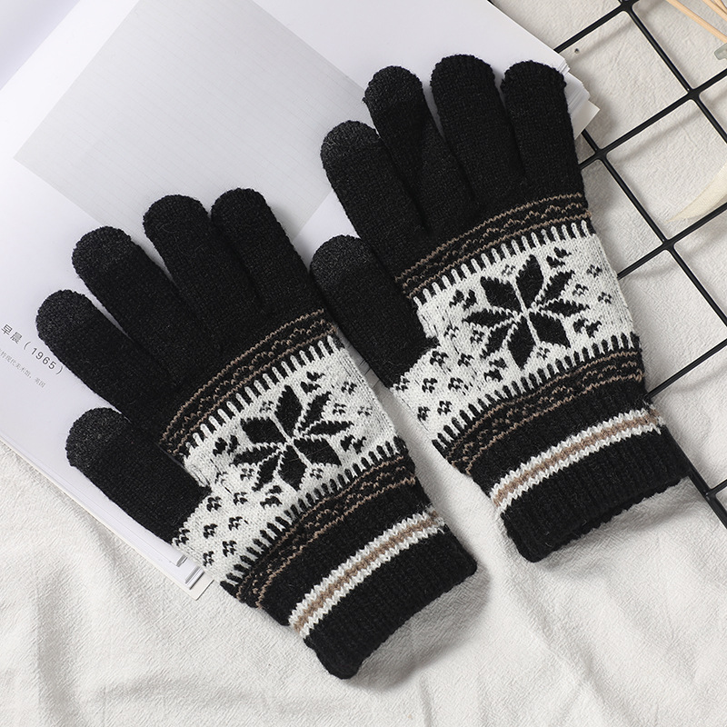 Winter Touch Screen Gloves Fashion Snowflake Velvet Cold Protection Warm Cycling Knitted Gloves