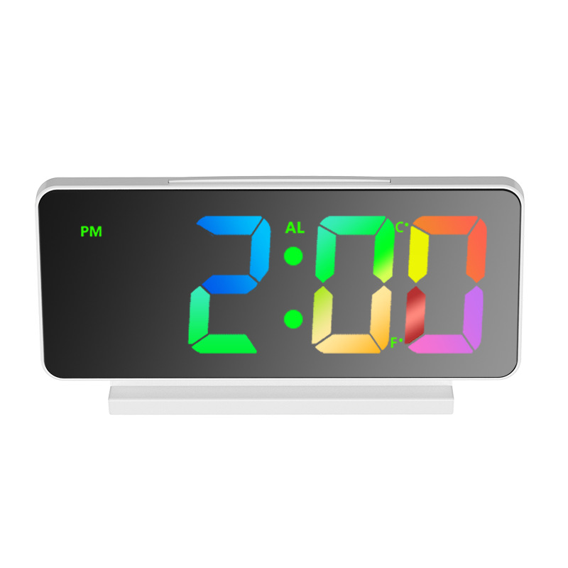 Full Color Temperature Led Mirror Alarm Clock New Thin Alarm Clock Electronic Clock Colorful Sleeping Little Alarm Clock Color Screen