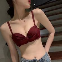 玫瑰加厚聚拢上托无钢圈无痕美背女小胸显大防下垂收副乳内衣胸罩