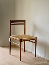 北欧简约实木餐椅原木绳编侘寂餐椅书房椅子