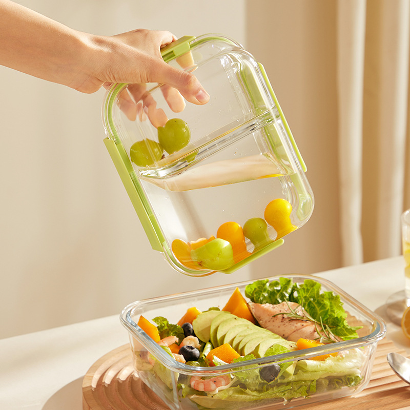Good-looking Glass Lunch Box Sealed Freshness Bowl Lunch Lunch Box Microwave Oven Office Worker with Rice Divided Fresh-Keeping Box