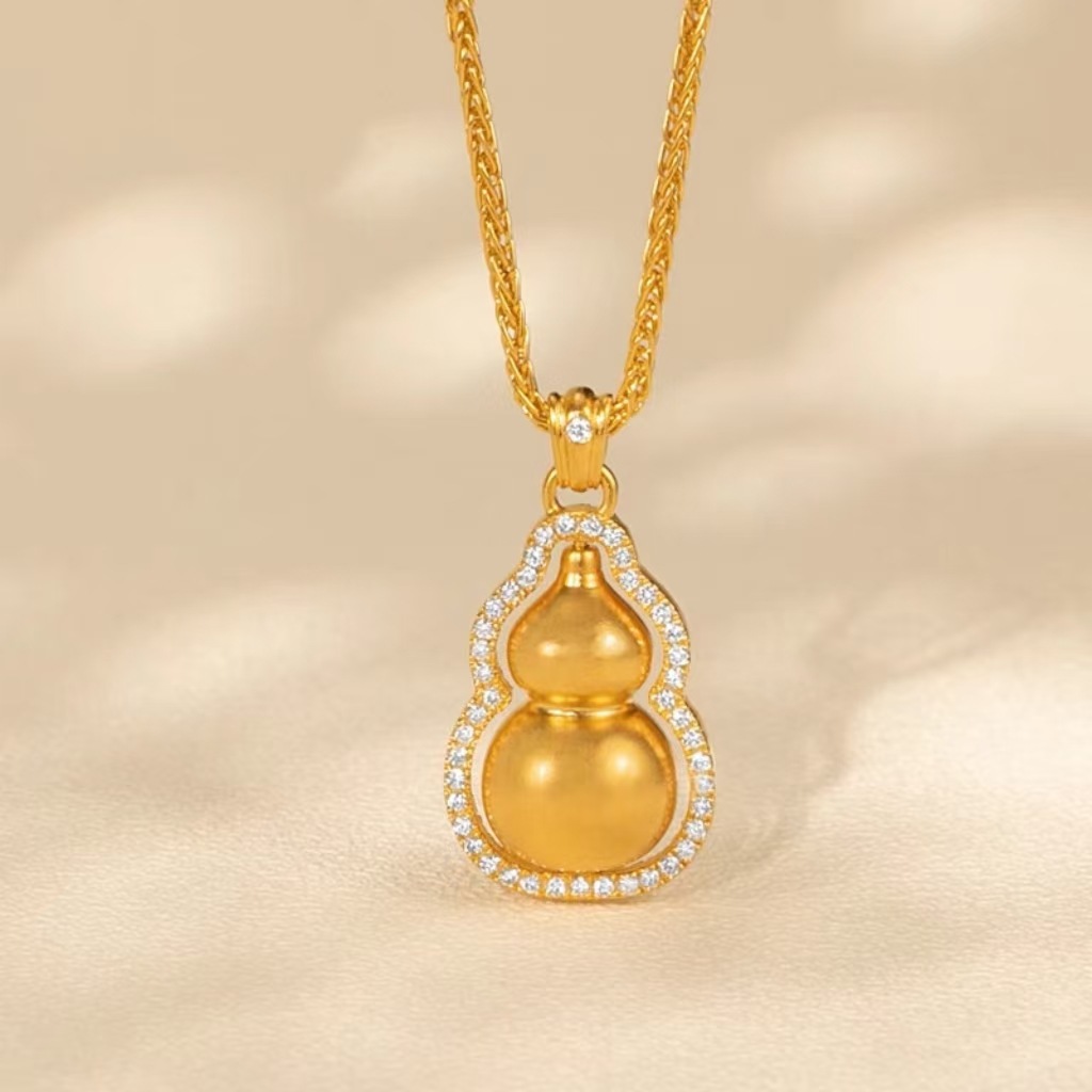 沙金微镶旋转葫芦吊坠 直播民族风福禄挂坠diy黑绳项链男女饰批发